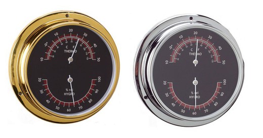 Thermo-hygro black dial brass or chrome