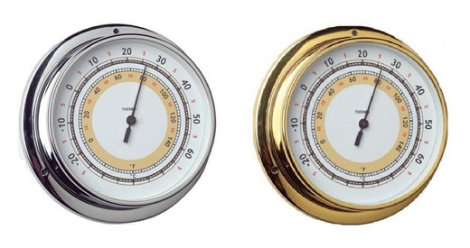 Brass or chrome circular room thermometer