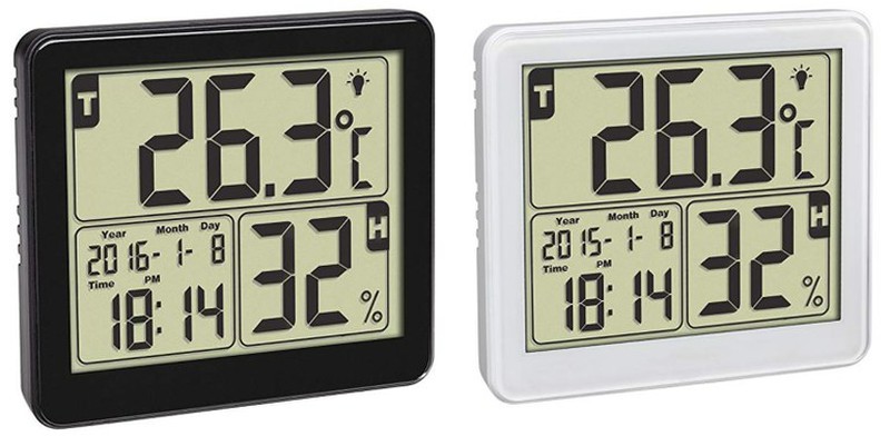 schermutseling gehandicapt Dronken worden Hygrometer thermometer met klok en kalender TFA 30.5042.01 en 30.5042.02 —  Raig