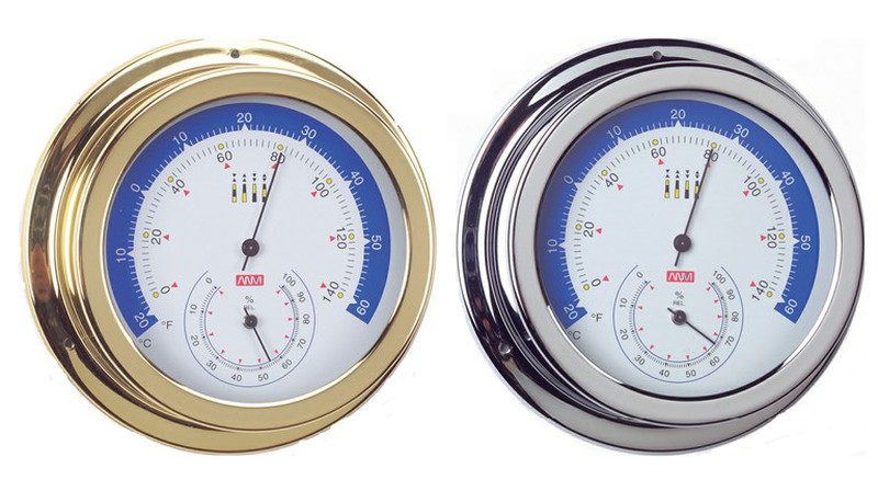 Igrometro termometro in ottone bianco e blu o cromato — Raig